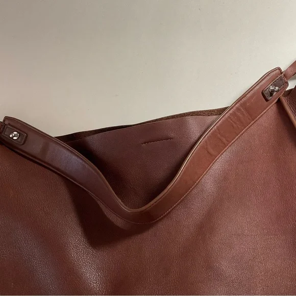 ALL SAINTS Leather Tote Paradise North/South Shoulder Bag Brown Cow Authentic - Picture 8 of 16